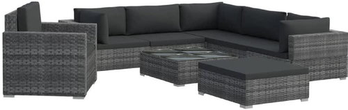 8-piece Garden Sofa with Cushions Polyrattan Grey 46767 46767 - Garden Furniture - Main image