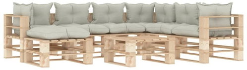 8-piece Garden Sofa made of Pallets + Beige Wood Cushions 3052284 3052284 - Garden Furniture - Main image