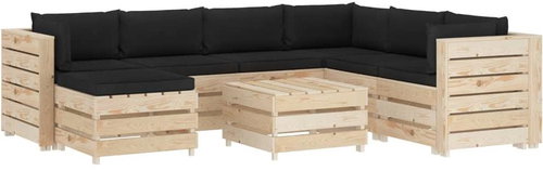 8-piece Garden Sofa made of Pallets + Black Cushions Wood 3051738 3051738 - Garden Furniture - Main image