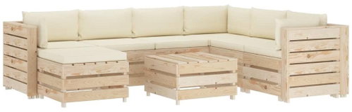 8-piece garden sofa made of pallets + cream pillows wood 3051830 3051830 - Garden Furniture - Main image