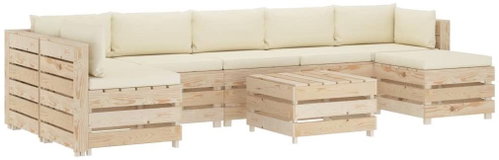 8-piece Garden Sofa made of Pallets + Cream Pillows Wood 3051841 3051841 - Garden Furniture - Main image