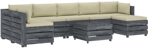 8-Piece Garden Pallet Sofa Set + Cream Cushions Wood 3052117 3052117 - Garden Furniture - Main image