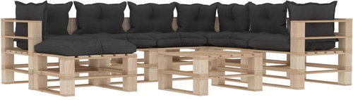 8-Piece Garden Pallet Sofa Set Black Cushions Wood 3052212 3052212 - Garden Furniture - Main image