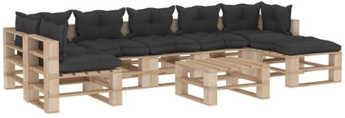 8-piece garden sofa made of pallets black pillows wood 3052223 3052223 - Garden Furniture - Main image
