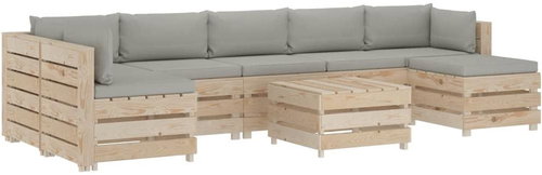 8-piece Garden Sofa made of Pallets with Taupe Cushions Wood 3051795 3051795 - Garden Furniture - Main image