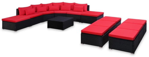 9-piece garden sofa + cushions red polyratin 44203 44203 - Garden Furniture - Main image