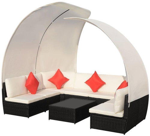 9-Piece Garden Set With Canopy Polyrattan Black 42842 42842 - Garden Furniture - Main image