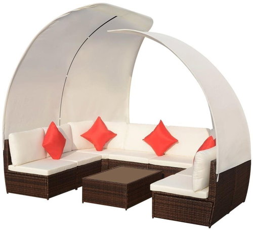9-piece Garden Sofa with Canopies Polyrattan Brown 42841 42841 - Garden Furniture - Main image