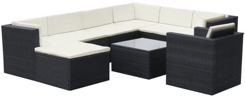 9-Piece Garden Sofa Set With Cushions Polyrattan Black 42675 42675 - Garden Furniture - Main image