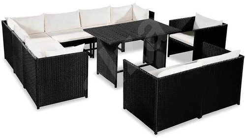 9-piece garden sofa with cushions polyratt black 44187 44187 - Garden Furniture - Main image