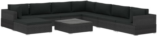 9-piece garden sofa with cushions polyratt black 46776 46776 - Garden Furniture - Main image