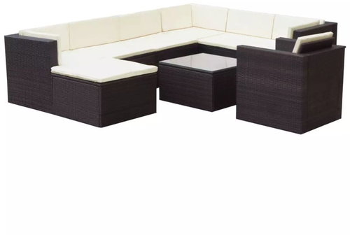 9-piece Garden Sofa with Cushions Polyrattan Brown 42674 42674 - Garden Furniture - Main image