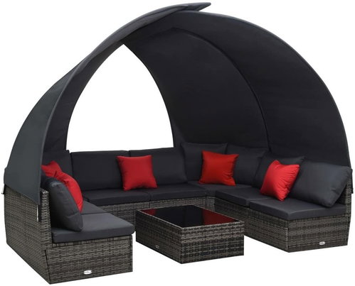 9-Piece Garden Set With Canopy Polyrattan Anthracite 48192 48192 - Garden Furniture - Main image