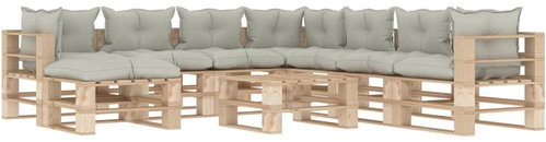 9-piece Garden Sofa made of Pallets + Beige Cushions Wood 3052288 3052288 - Garden Furniture - Main image