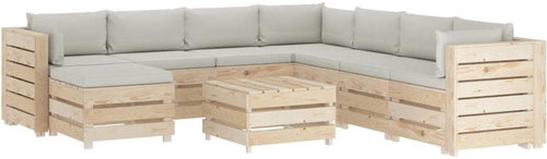 9-piece Garden Sofa made of Pallets + Beige Cushions Wood 3051811 3051811 - Garden Furniture - Main image