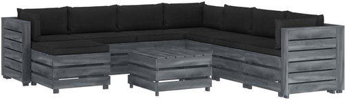 9-Piece Garden Pallet Sofa Set + Black Cushions Wood 3052018 3052018 - Garden Furniture - Main image