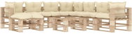 9-piece Garden Sofa Set from Pallets + Cream Pillows, Wood 3052312 3052312 - Garden Furniture