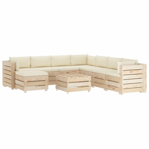 9-piece Garden Sofa Set from Pallets + Cream Pillows, Wood 3051834 3051834 - Garden Furniture - Main image