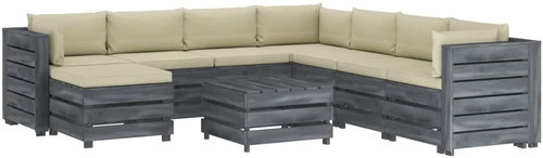 9-piece Garden Sofa made of Pallets + Cream Pillows Wood 3052110 3052110 - Garden Furniture - Main image