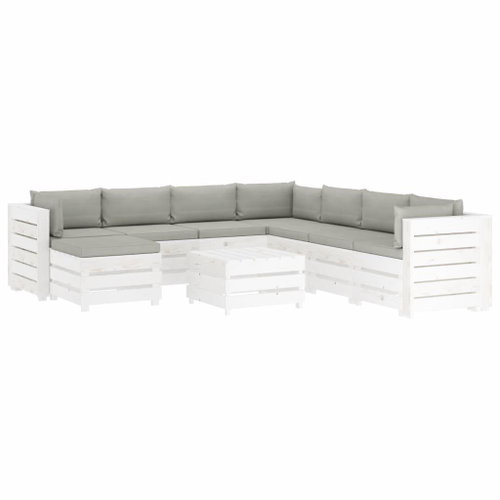 9-piece Garden Sofa made of Pallets + Taupe Pillows, Wood 3051926 3051926 - Garden Furniture - Main image
