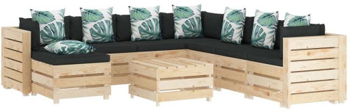 9-piece Garden Sofa Set of Pallets, Flowered Cushion, Wood 3051857 3051857 - Garden Furniture - Main image