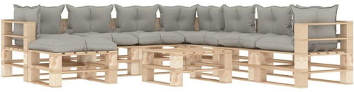 9-piece Garden Sofa made of Pallets with Taupe Cushions Wood 3052264 3052264 - Garden Furniture - Main image