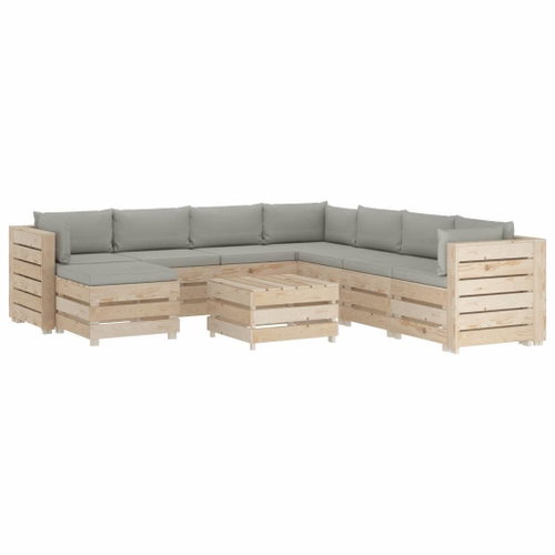 9-piece Garden Sofa made of Pallets with Taupe Cushions, Wood 3051788 3051788 - Garden Furniture - Main image
