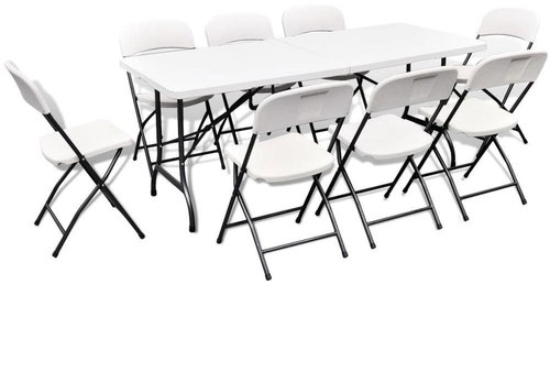 9-piece folding garden dining set HDPE white 180 cm 271764 271764 - Garden Furniture - Main image