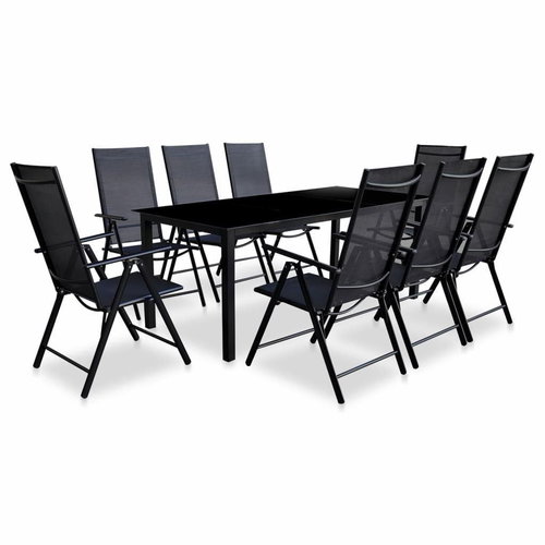 9-piece folding garden dining set aluminum black 43382 43382 - Garden Furniture - Main image