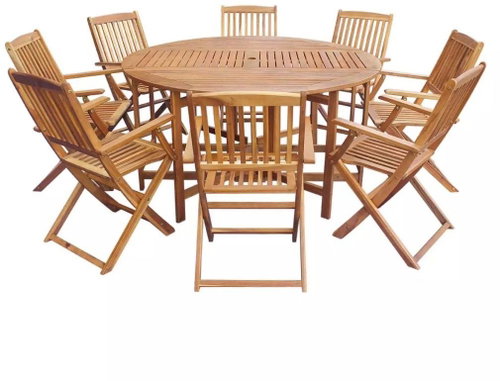 9-piece folding garden dining set solid acacia wood 42535 42535 - Garden Furniture - Main image