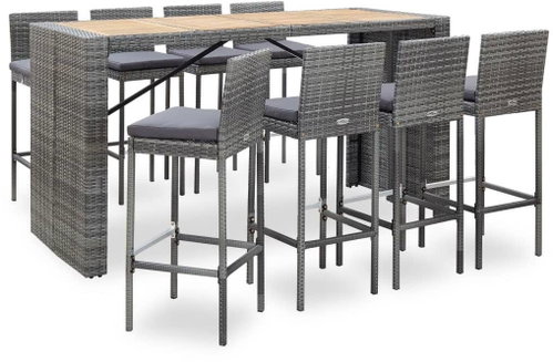 9-piece garden bar set polyratan and acacia wood gray 49567 49567 - Garden Furniture - Main image