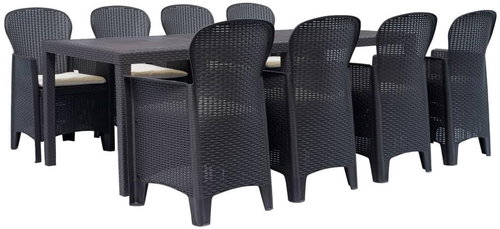 9-piece garden dining set brown plastic rattan look 276140 276140 - Garden Furniture - Main image