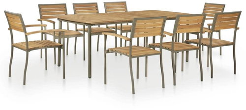 9-piece garden dining set solid acacia wood and steel 44232 44232 - Garden Furniture - Main image