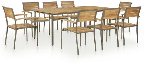 9-piece garden dining set solid acacia wood and steel 47296 47296 - Garden Furniture - Main image