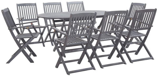 9-piece garden dining set solid acacia wood gray 278924 278924 - Garden Furniture - Main image