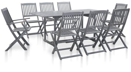 9-piece garden dining set solid acacia wood gray 46328 46328 - Garden Furniture - Main image