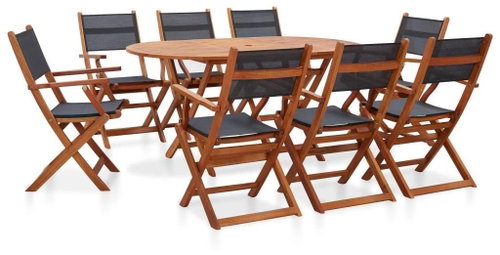 9-piece garden dining set solid eucalyptus and textile 278914 278914 - Garden Furniture - Main image