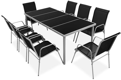 9-piece garden dining set steel black 43306 43306 - Garden Furniture - Main image