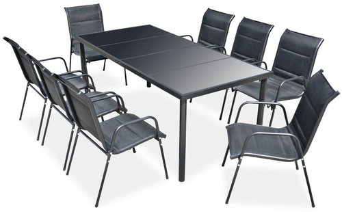 9-piece garden dining set steel black 43311 43311 - Garden Furniture - Main image