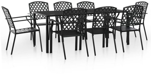 9-piece garden dining set steel black 44272 44272 - Garden Furniture - Main image