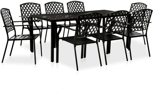 9-piece garden dining set steel black 46635 46635 - Garden Furniture - Main image