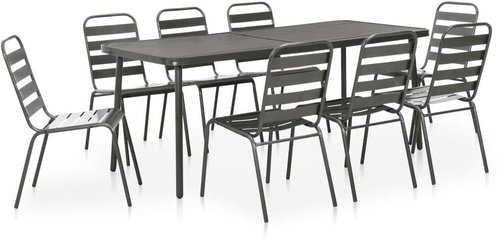 9-piece garden dining set steel dark gray 46633 46633 - Garden Furniture - Main image