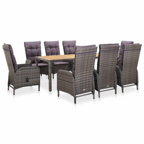 9-Piece Garden Dining Set Polyrattan and Acacia Wood Grey 46218 46218 - Garden Furniture - Main image