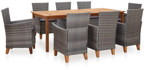 9-piece Garden Dining Set Polyrattan and Solid Acacia Grey 46002 46002 - Garden Furniture - Main image