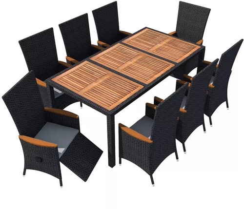 9-piece Garden Dining Set Polyrattan Acacia Wood Black 42694 42694 - Garden Furniture - Main image