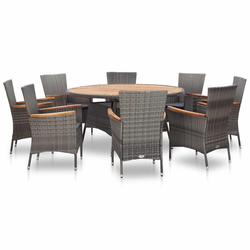 9-piece garden dining set polyratan acacia wood gray 46070 46070 - Garden Furniture - Main image