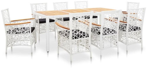 9-piece Garden Dining Set White Polyrattan 45996 45996 - Garden Furniture - Main image