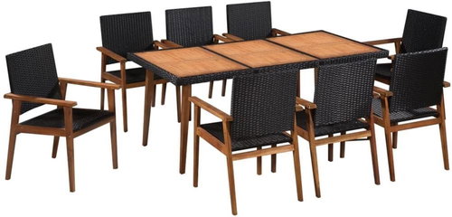 9-piece garden dining set polyratt black-brown 44078 44078 - Garden Furniture - Main image