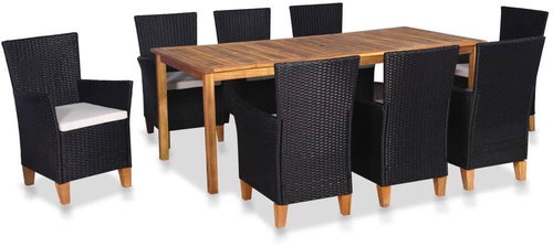 9-piece Garden Dining Set Polyrattan Black-brown 44102 44102 - Garden Furniture - Main image