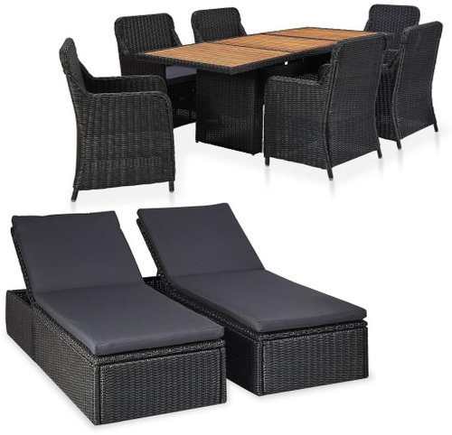 9-piece Garden Dining Set Polyratt Black 3057806 3057806 - Garden Furniture - Main image